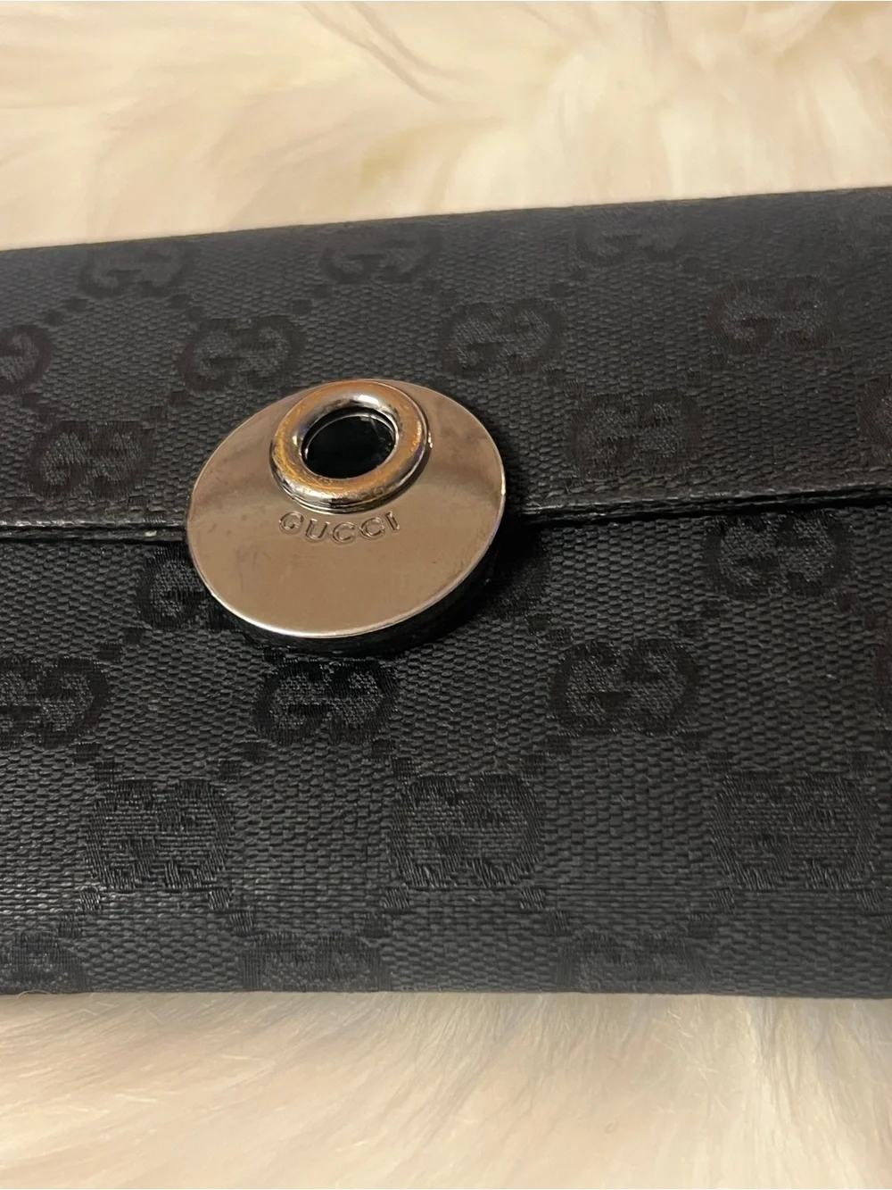 Gucci Vintage Eclipse Black GG Monogram Snap Wallet with Silver-Tone Hardware